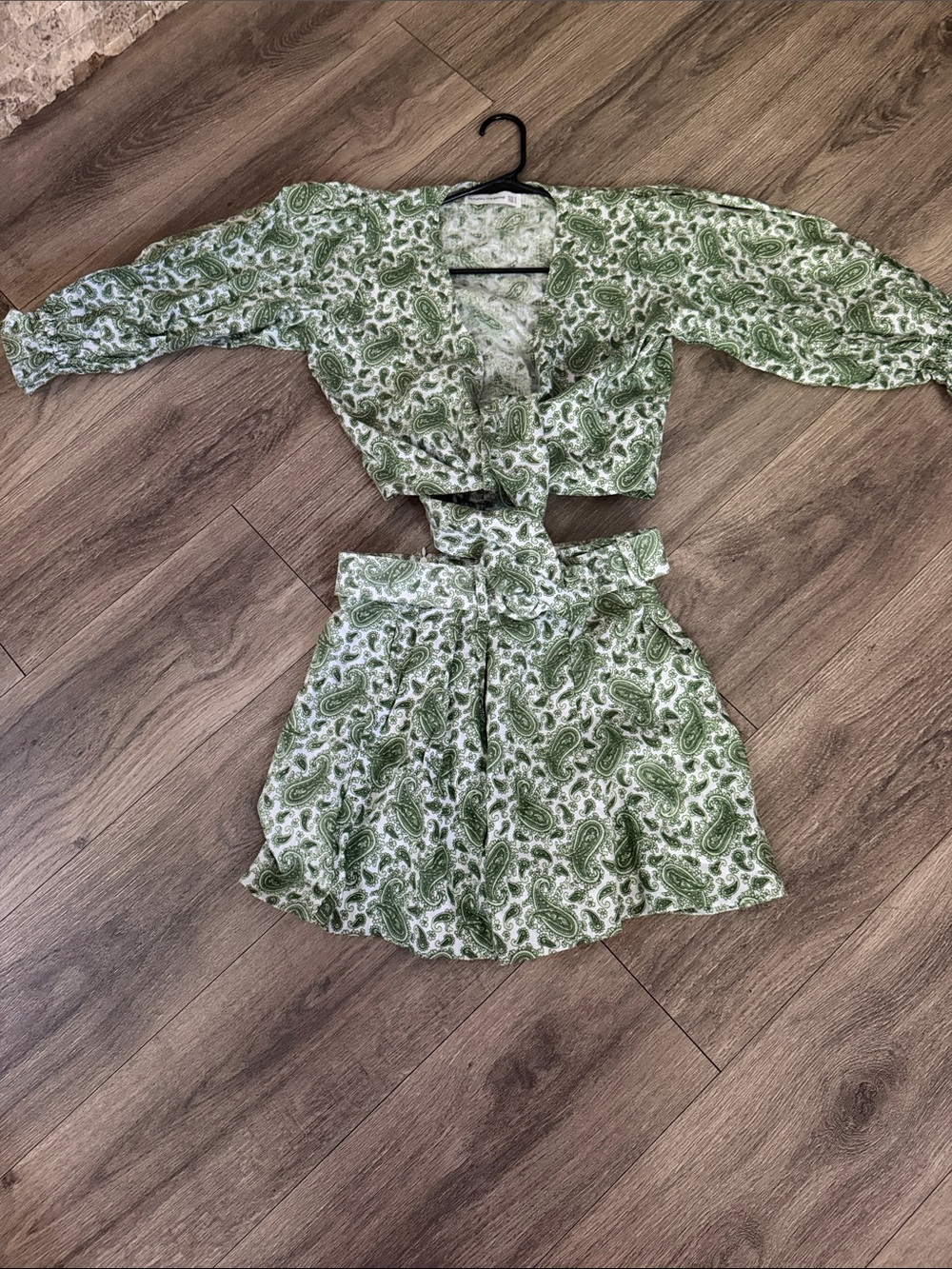 Faithfull the Brand Green Paisley Cropped Lounge Top & Skirt Set